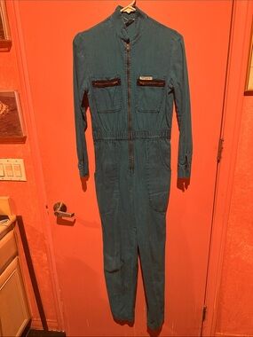Teal Utility Jumpsuit with Front Zip